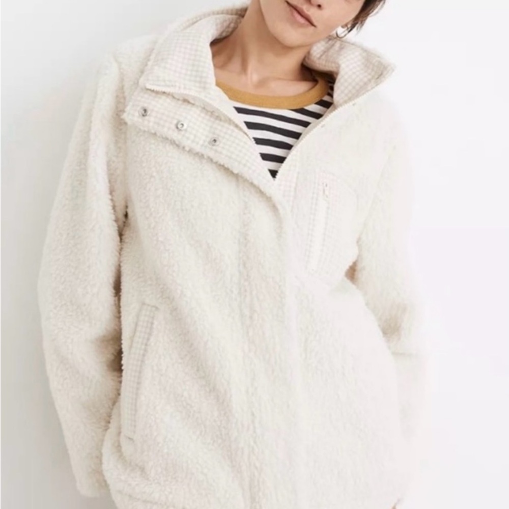 Madewell Cream Teddy Jacket with Gingham Accents - Picture 7 of 8